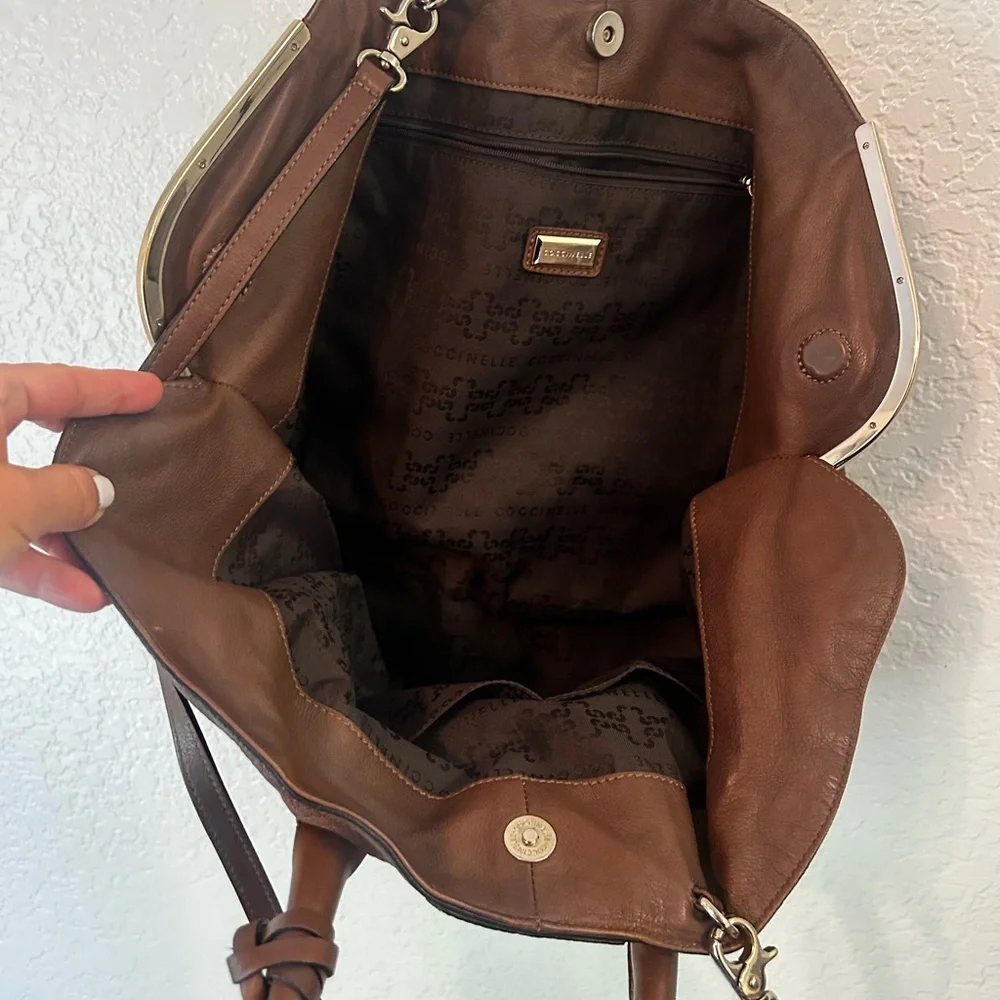 Gorgeous Coccinelle Brown Pebbled Leather Shoulder Bag | Quiet European Luxury